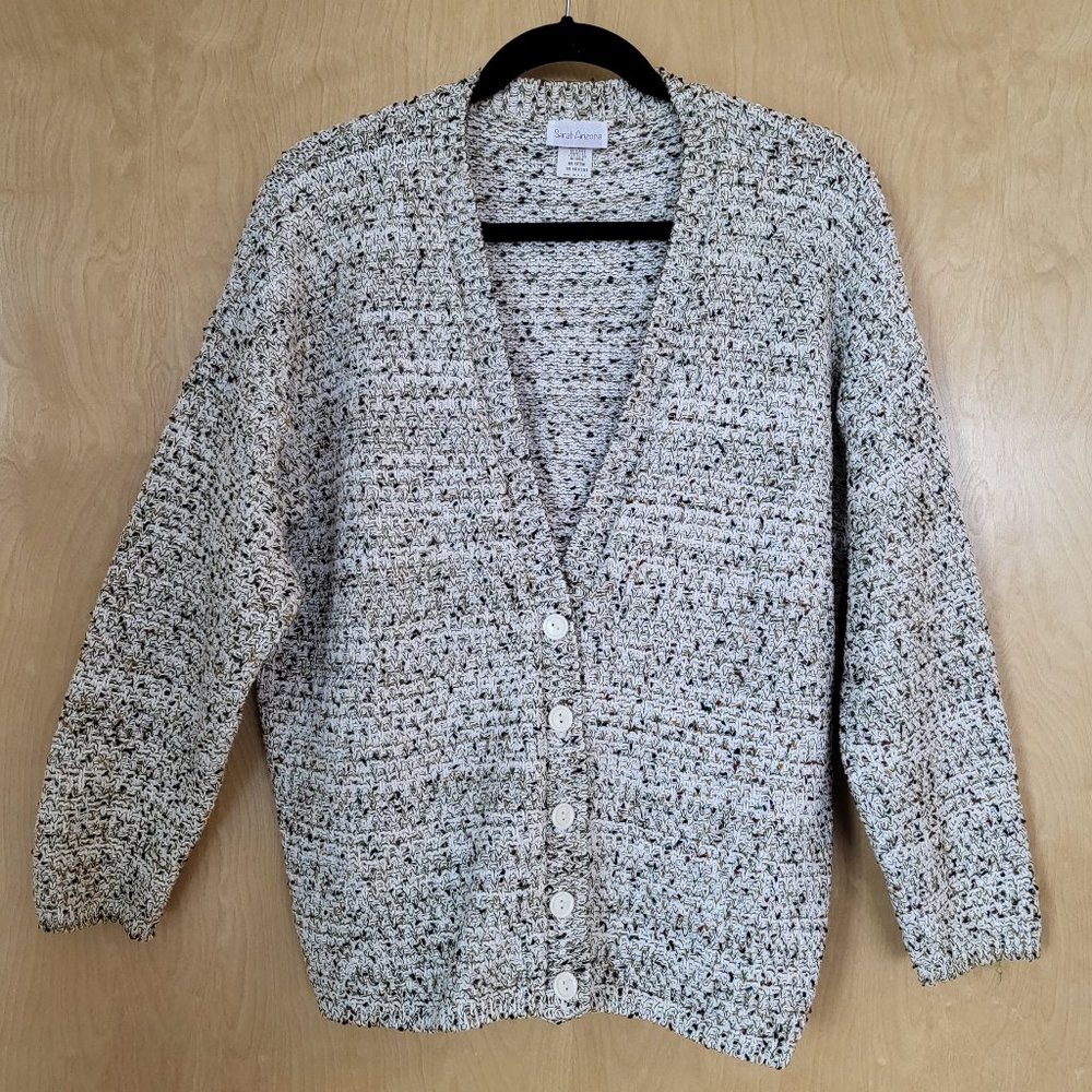 Vintage Chunky Cotton Blend Cardigan Sweater Beige/ Earth tone Size Large